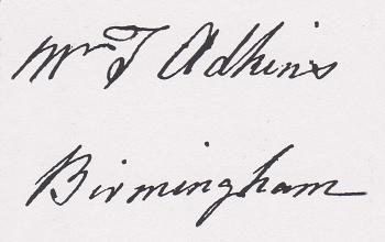 Thomas ADKINS b1762 address written by Thomas FISHER